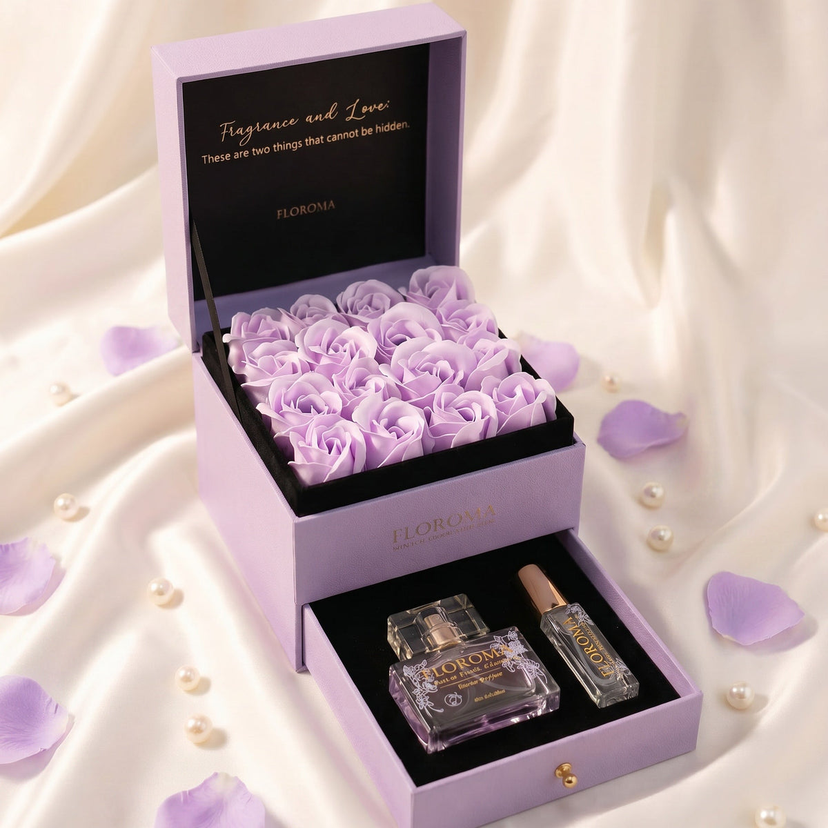 【Perfektes Geschenkset】Blumenbox mit Doppelschublade + Parfümset (35 ml + 10 ml)