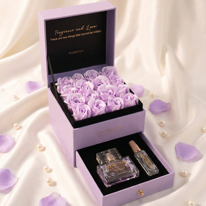 【Perfektes Geschenkset】Blumenbox mit Doppelschublade + Parfümset (35 ml + 10 ml)