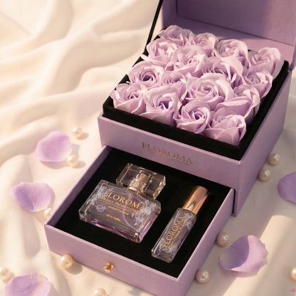 【Perfektes Geschenkset】Blumenbox mit Doppelschublade + Parfümset (35 ml + 10 ml)