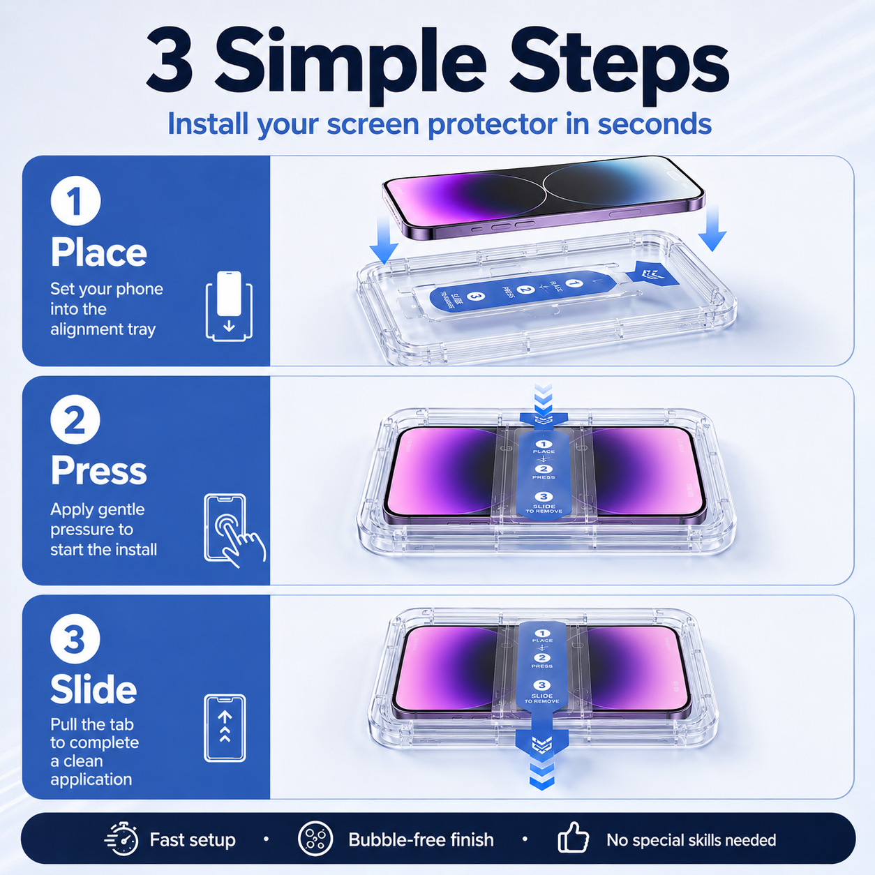 ✨ Dust-Free Installation Screen Protector for iPhone 11–17 — HD Clear, Anti-Blue Light, and Privacy Versions