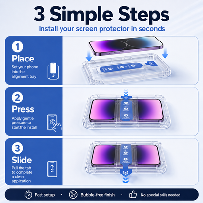 ✨ Dust-Free Installation Screen Protector for iPhone 11–17 — HD Clear, Anti-Blue Light, and Privacy Versions