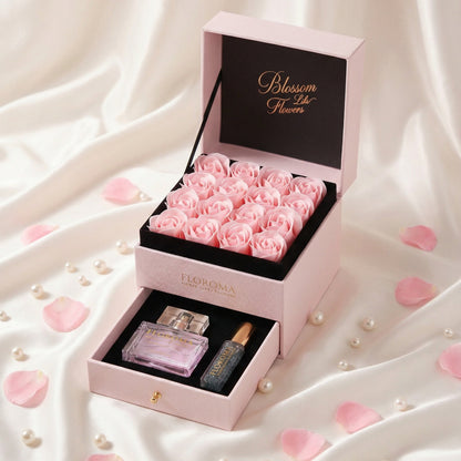 【Perfektes Geschenkset】Blumenbox mit Doppelschublade + Parfümset (35 ml + 10 ml)