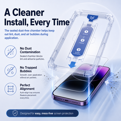 ✨ Dust-Free Installation Screen Protector for iPhone 11–17 — HD Clear, Anti-Blue Light, and Privacy Versions