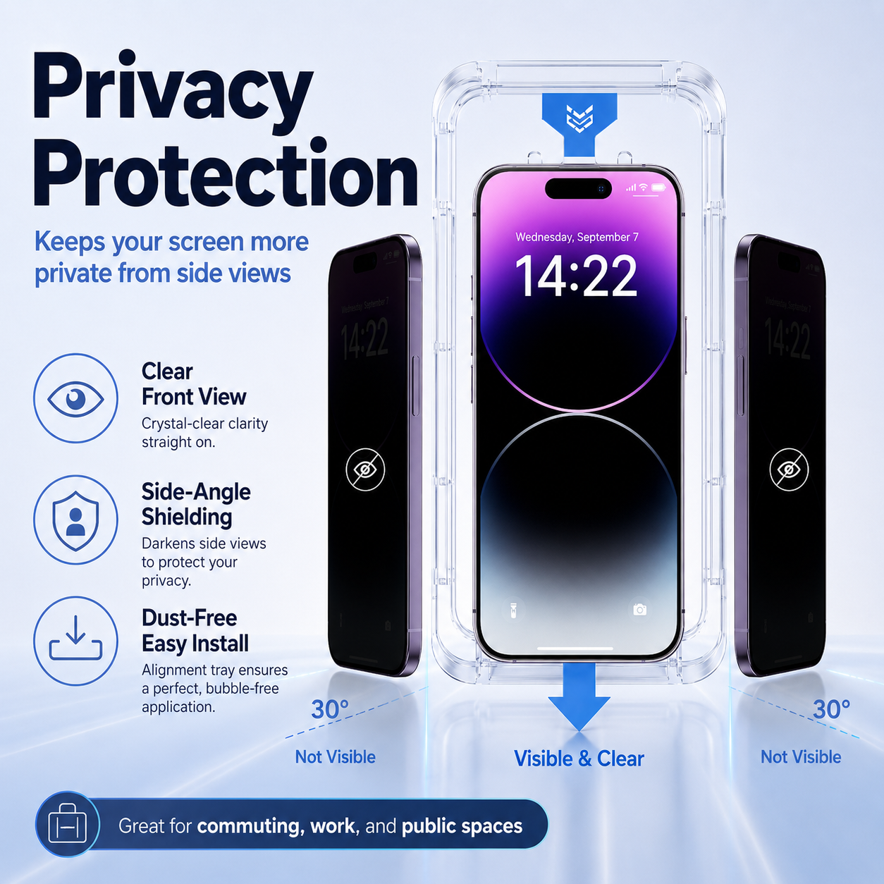✨ Dust-Free Installation Screen Protector for iPhone 11–17 — HD Clear, Anti-Blue Light, and Privacy Versions