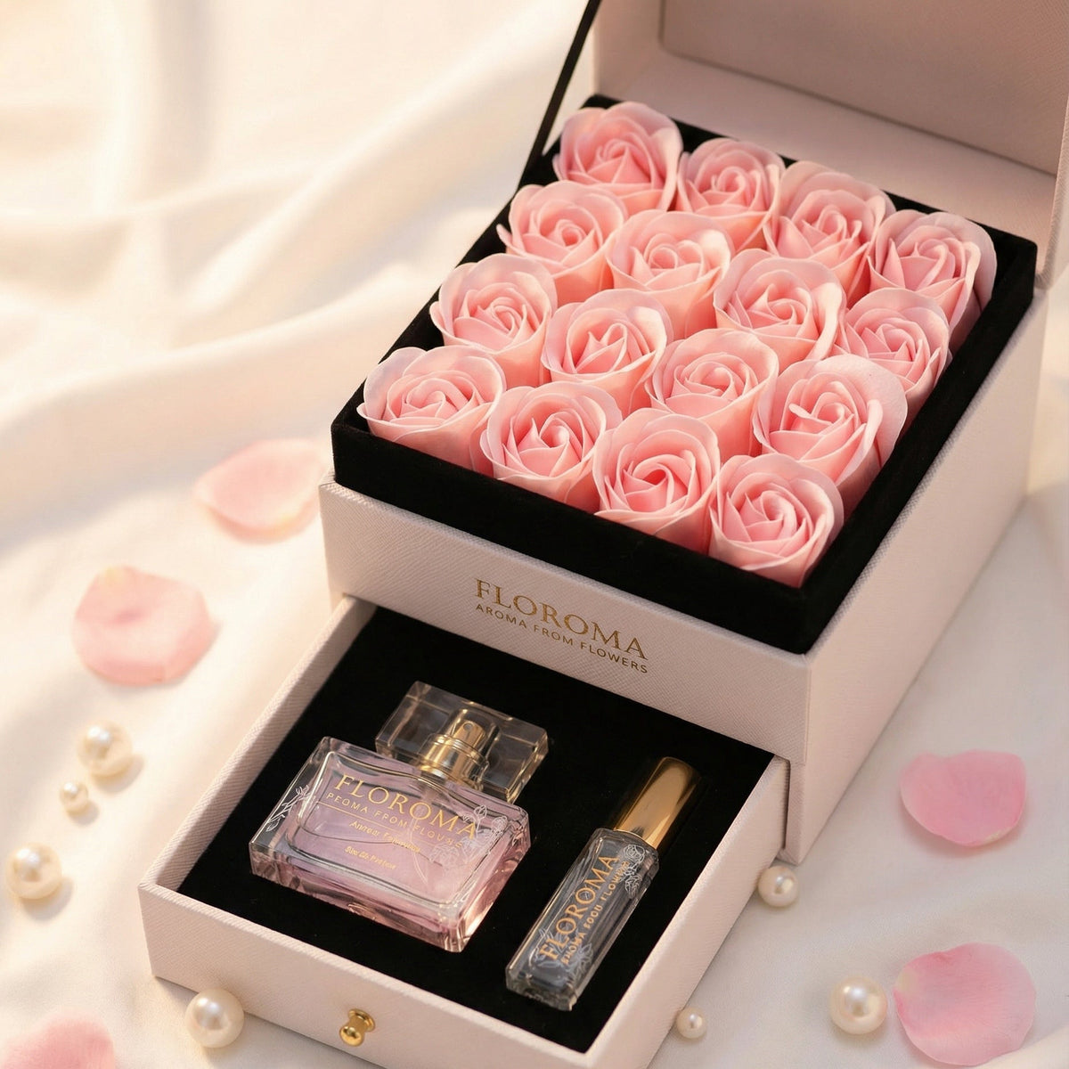 【Perfektes Geschenkset】Blumenbox mit Doppelschublade + Parfümset (35 ml + 10 ml)