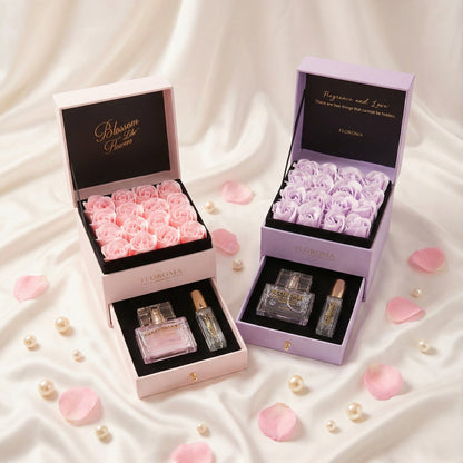 【Perfektes Geschenkset】Blumenbox mit Doppelschublade + Parfümset (35 ml + 10 ml)