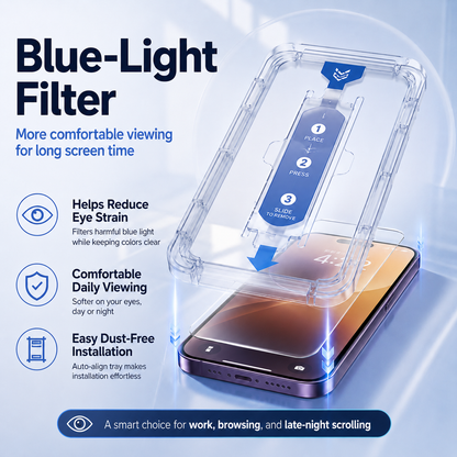 ✨ Dust-Free Installation Screen Protector for iPhone 11–17 — HD Clear, Anti-Blue Light, and Privacy Versions