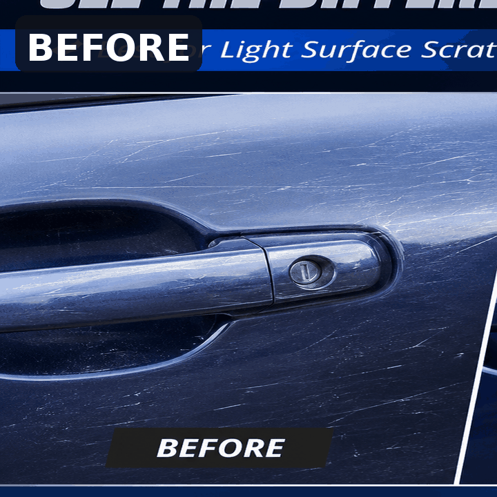 Animated before and after comparison of light scratches near a car door handle