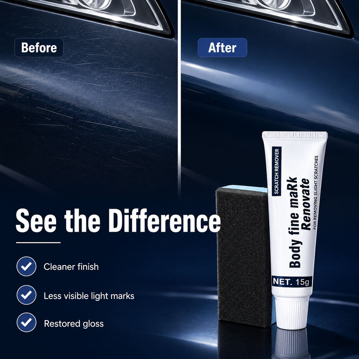 Car scratch repair before and after result