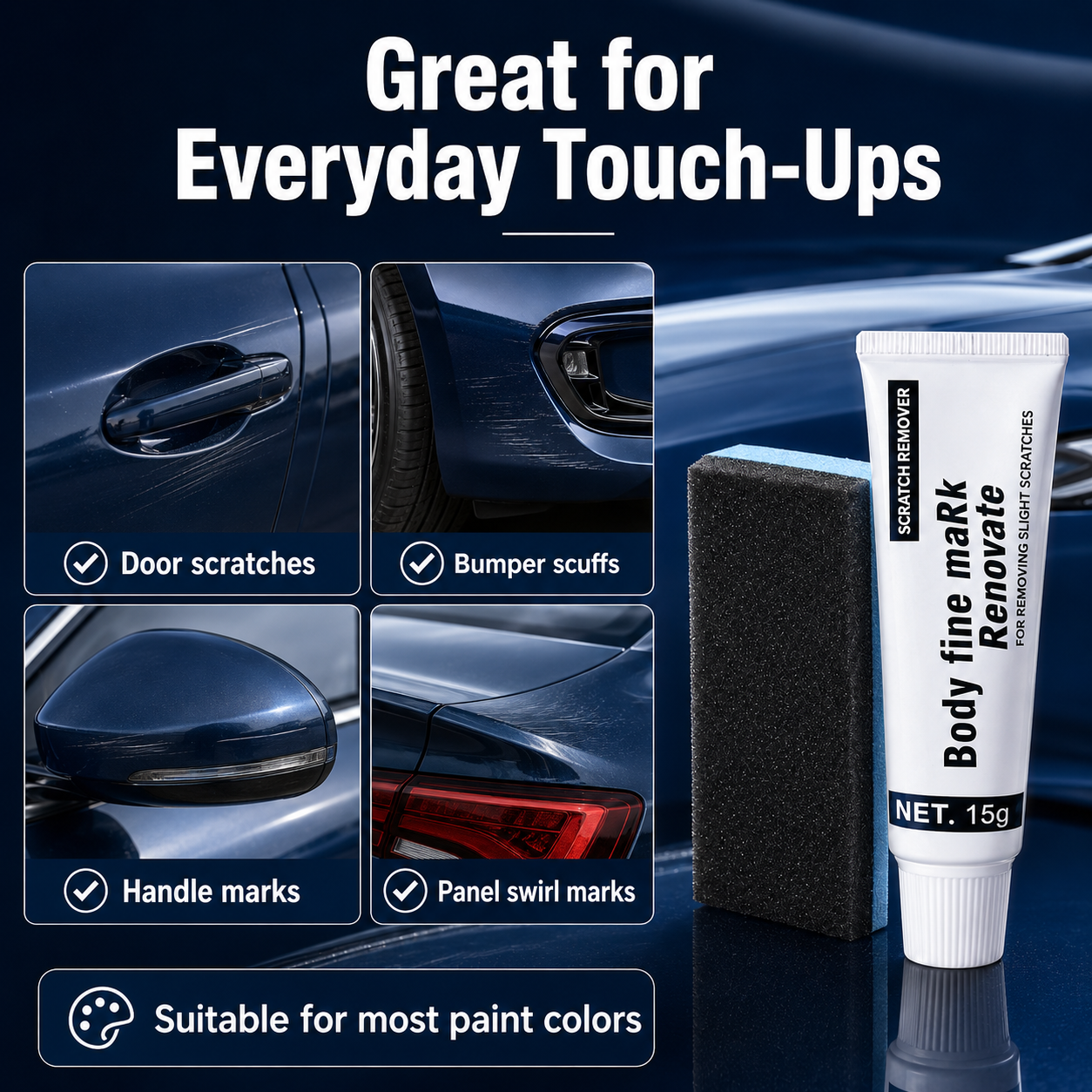 Common car paint areas suitable for light scratch touch-up