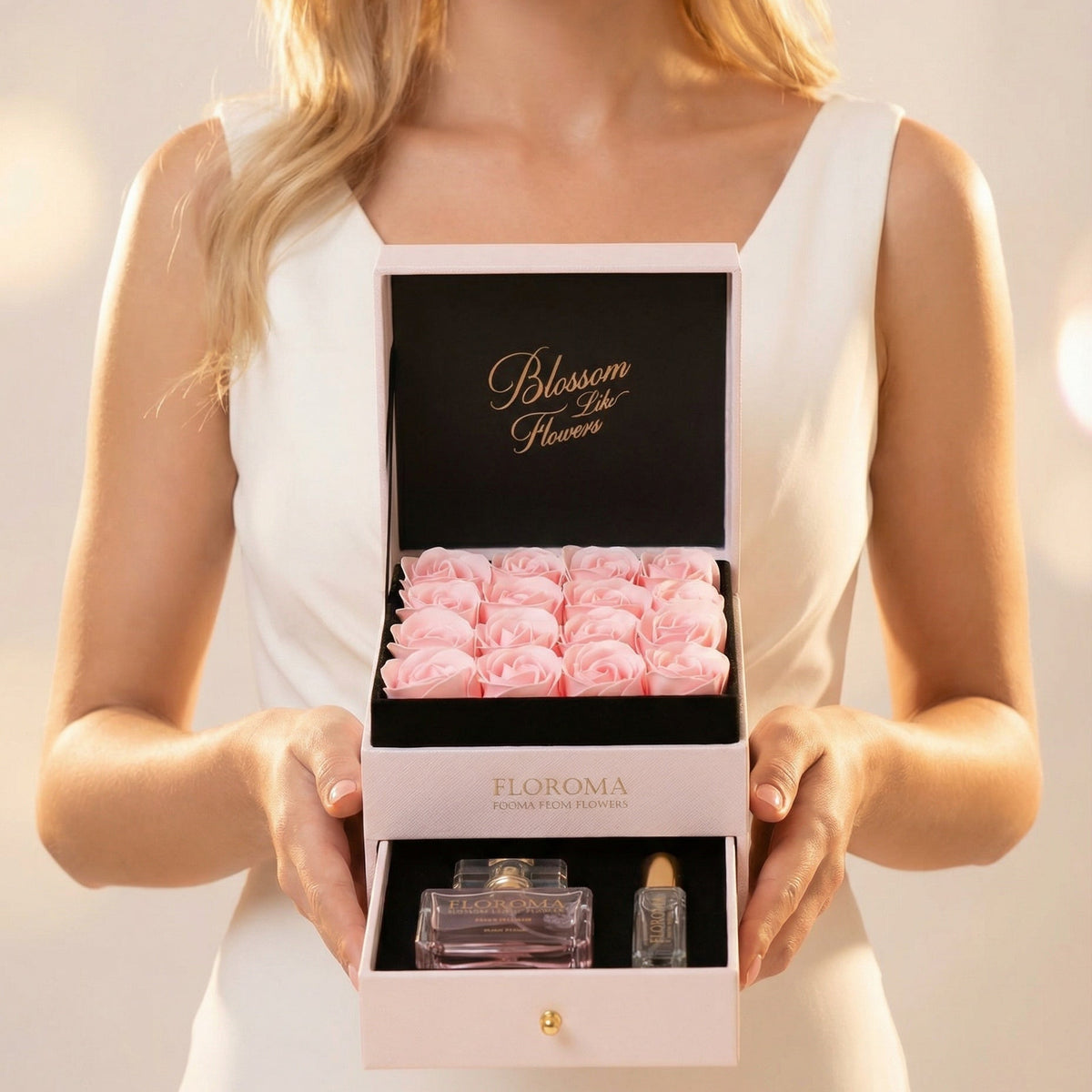 【Perfektes Geschenkset】Blumenbox mit Doppelschublade + Parfümset (35 ml + 10 ml)