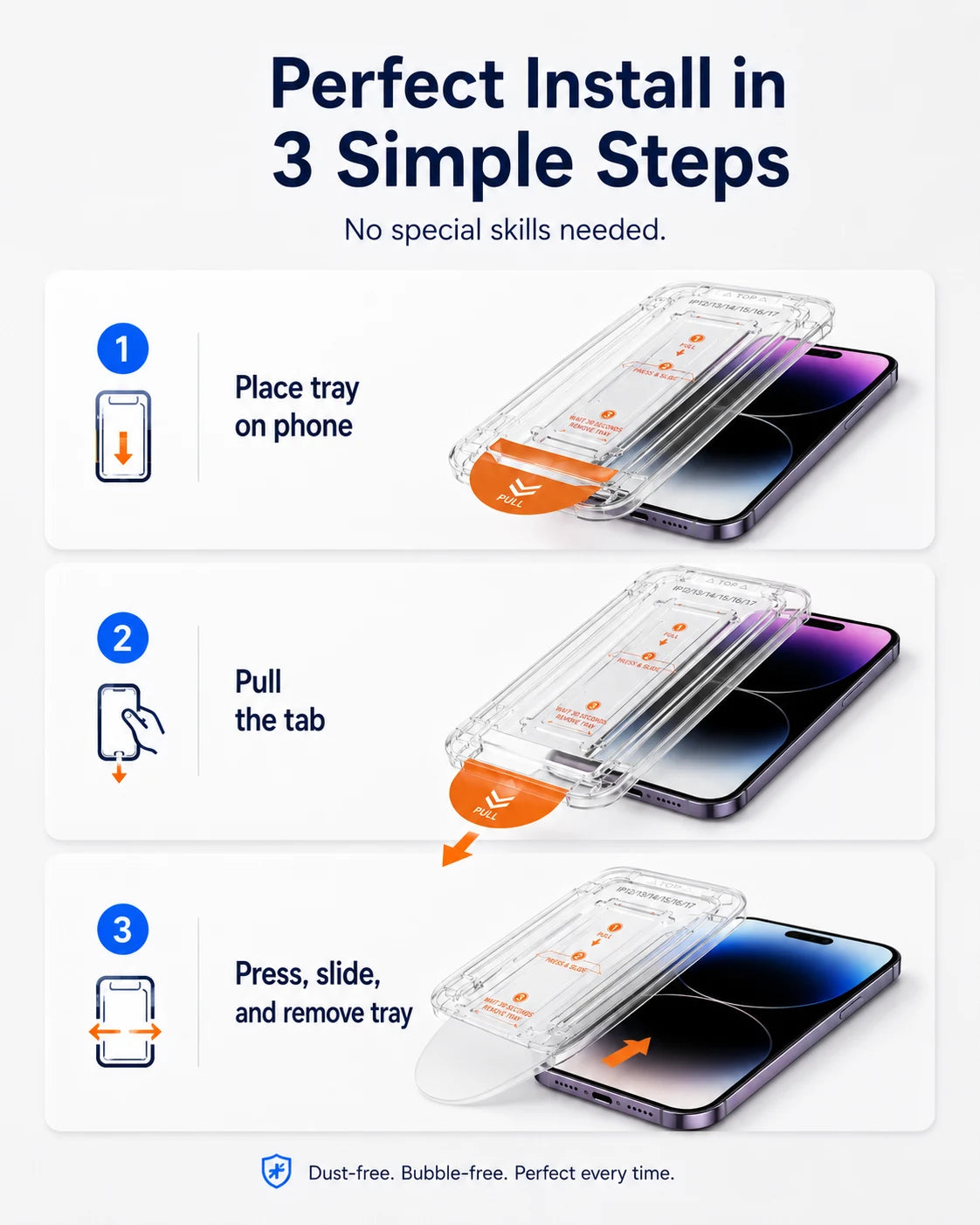 Three-step screen protector installation guide